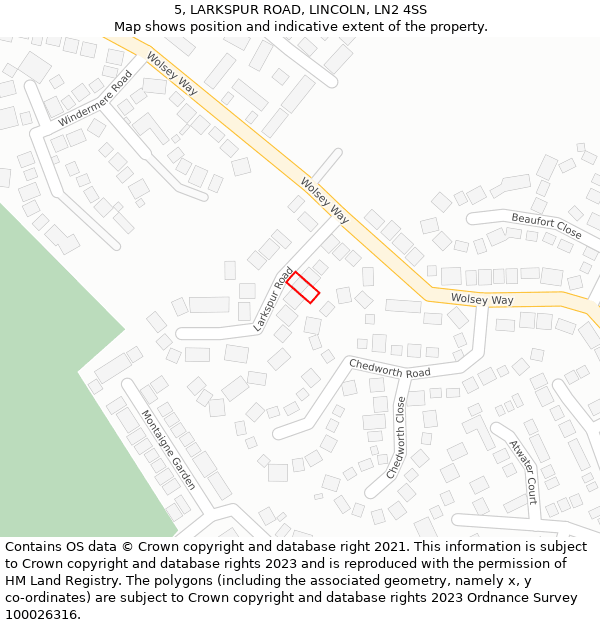 5, LARKSPUR ROAD, LINCOLN, LN2 4SS: Location map and indicative extent of plot