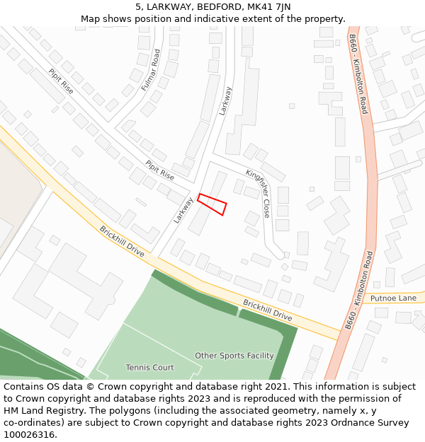 5, LARKWAY, BEDFORD, MK41 7JN: Location map and indicative extent of plot