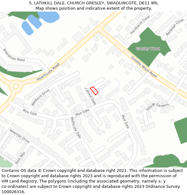 5, LATHKILL DALE, CHURCH GRESLEY, SWADLINCOTE, DE11 9RL: Location map and indicative extent of plot