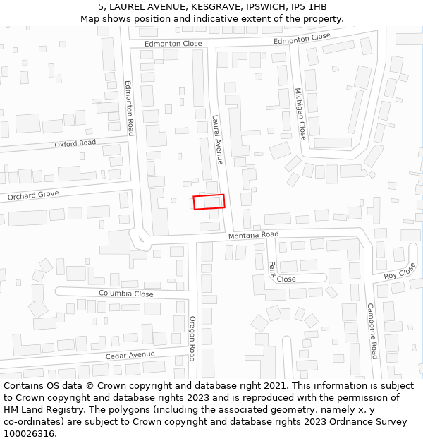 5, LAUREL AVENUE, KESGRAVE, IPSWICH, IP5 1HB: Location map and indicative extent of plot