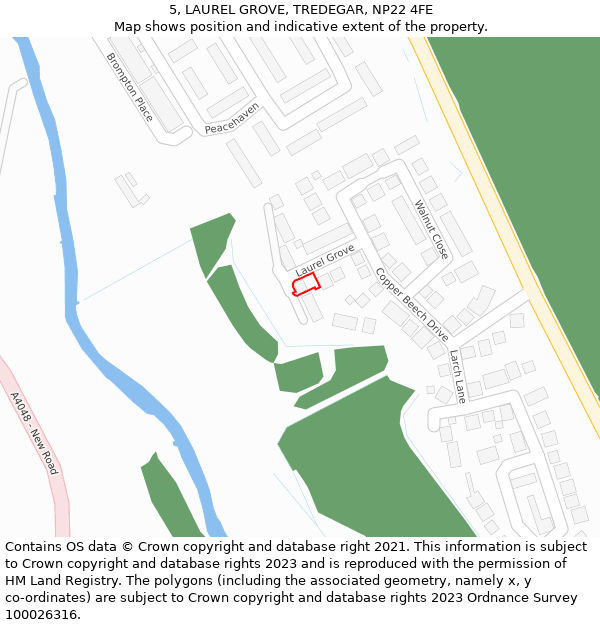 5, LAUREL GROVE, TREDEGAR, NP22 4FE: Location map and indicative extent of plot