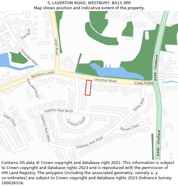5, LAVERTON ROAD, WESTBURY, BA13 3RR: Location map and indicative extent of plot