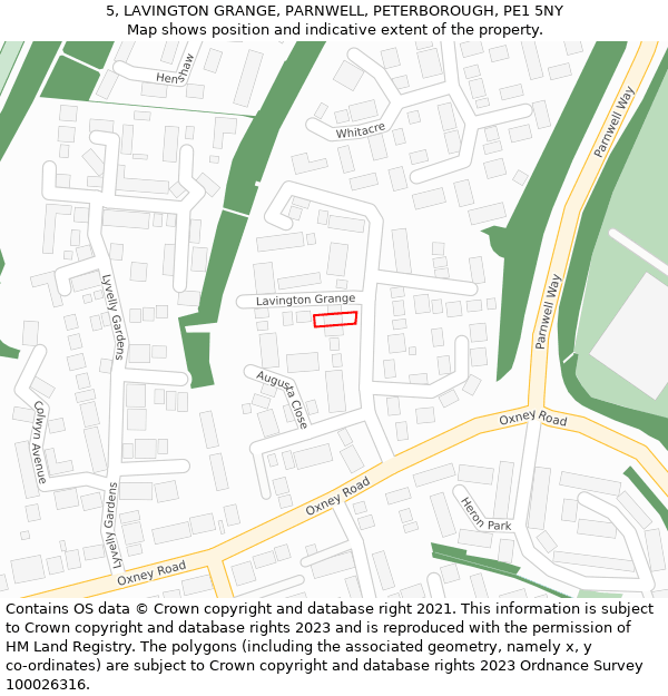 5, LAVINGTON GRANGE, PARNWELL, PETERBOROUGH, PE1 5NY: Location map and indicative extent of plot