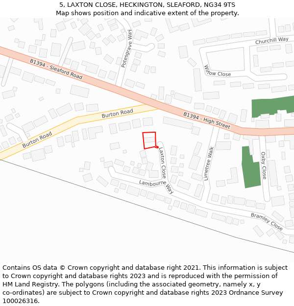 5, LAXTON CLOSE, HECKINGTON, SLEAFORD, NG34 9TS: Location map and indicative extent of plot