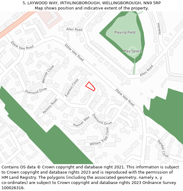 5, LAYWOOD WAY, IRTHLINGBOROUGH, WELLINGBOROUGH, NN9 5RP: Location map and indicative extent of plot