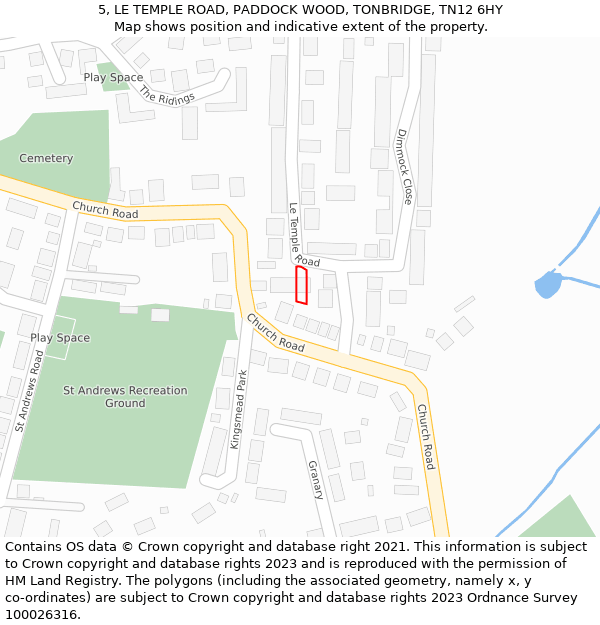 5, LE TEMPLE ROAD, PADDOCK WOOD, TONBRIDGE, TN12 6HY: Location map and indicative extent of plot
