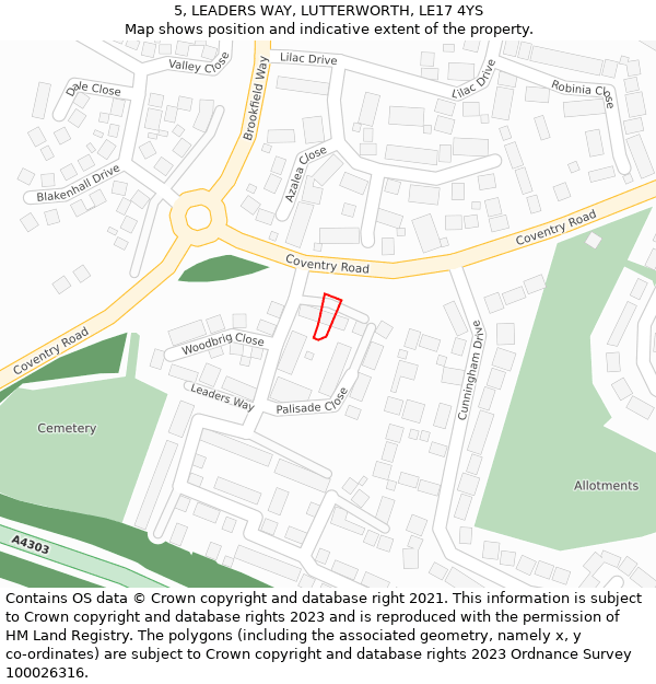 5, LEADERS WAY, LUTTERWORTH, LE17 4YS: Location map and indicative extent of plot