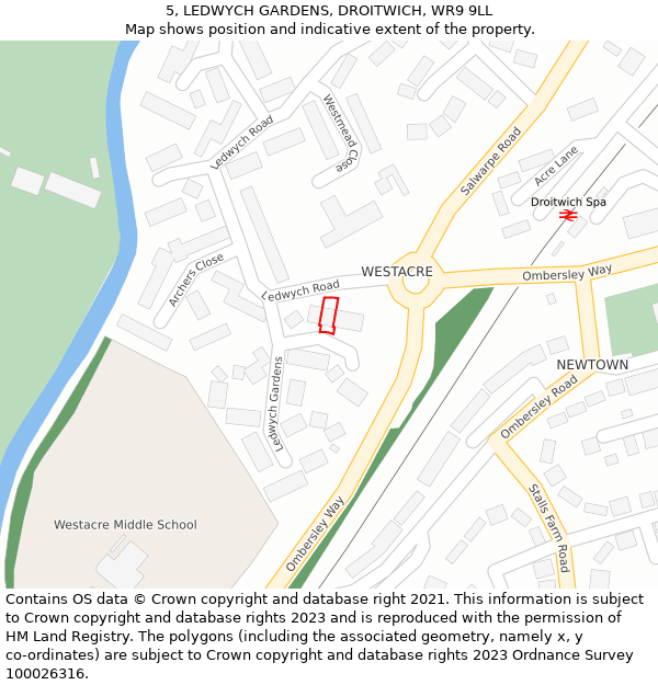 5, LEDWYCH GARDENS, DROITWICH, WR9 9LL: Location map and indicative extent of plot