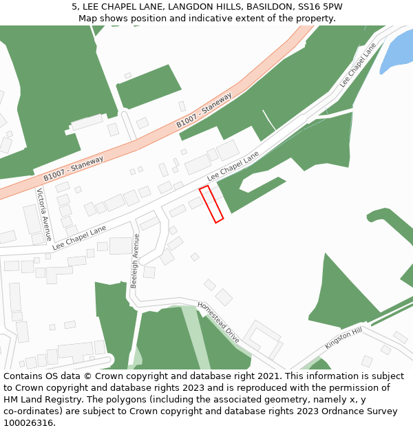 5, LEE CHAPEL LANE, LANGDON HILLS, BASILDON, SS16 5PW: Location map and indicative extent of plot