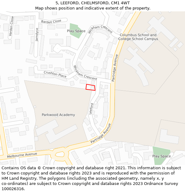 5, LEEFORD, CHELMSFORD, CM1 4WT: Location map and indicative extent of plot