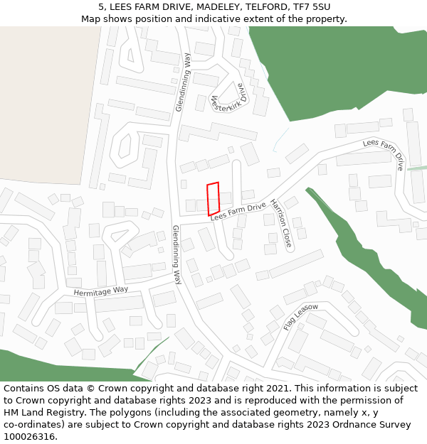 5, LEES FARM DRIVE, MADELEY, TELFORD, TF7 5SU: Location map and indicative extent of plot