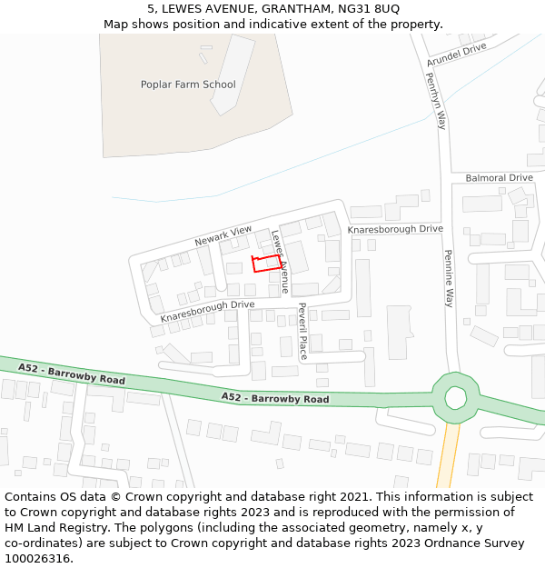 5, LEWES AVENUE, GRANTHAM, NG31 8UQ: Location map and indicative extent of plot