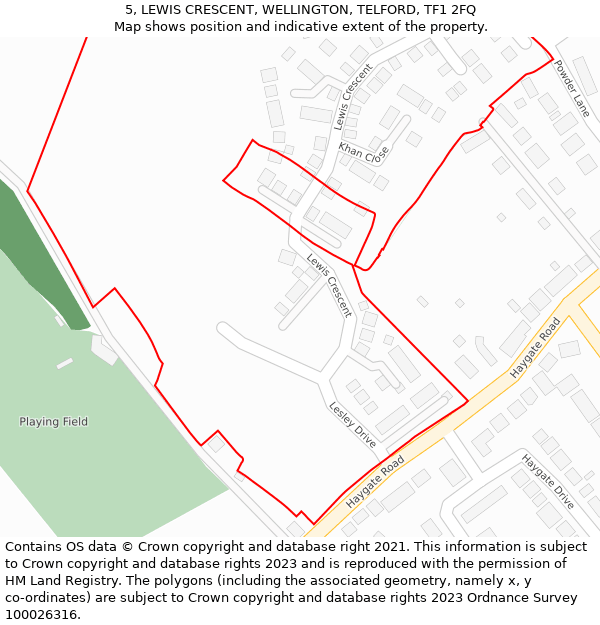 5, LEWIS CRESCENT, WELLINGTON, TELFORD, TF1 2FQ: Location map and indicative extent of plot