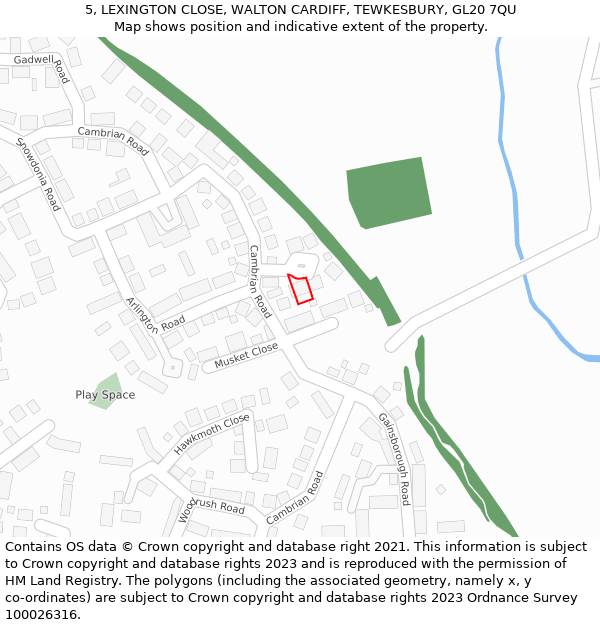 5, LEXINGTON CLOSE, WALTON CARDIFF, TEWKESBURY, GL20 7QU: Location map and indicative extent of plot