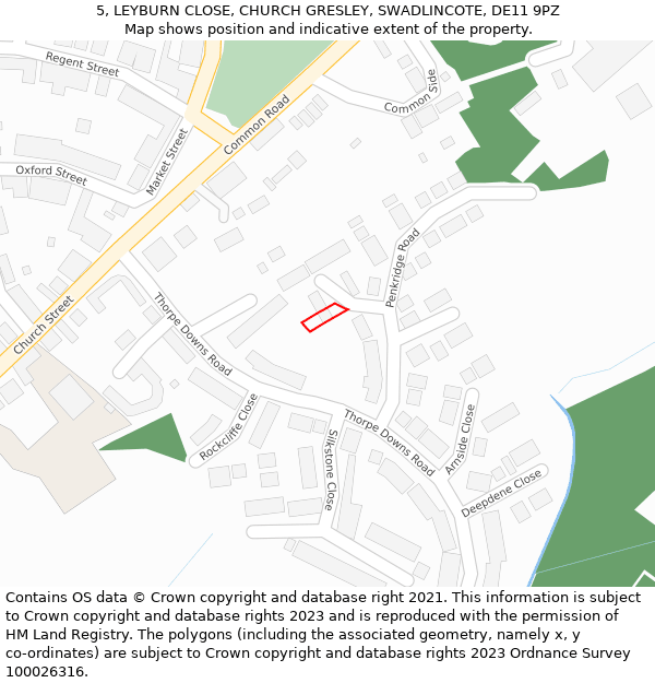 5, LEYBURN CLOSE, CHURCH GRESLEY, SWADLINCOTE, DE11 9PZ: Location map and indicative extent of plot