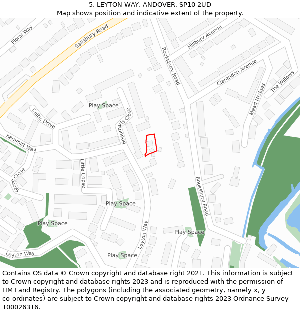 5, LEYTON WAY, ANDOVER, SP10 2UD: Location map and indicative extent of plot