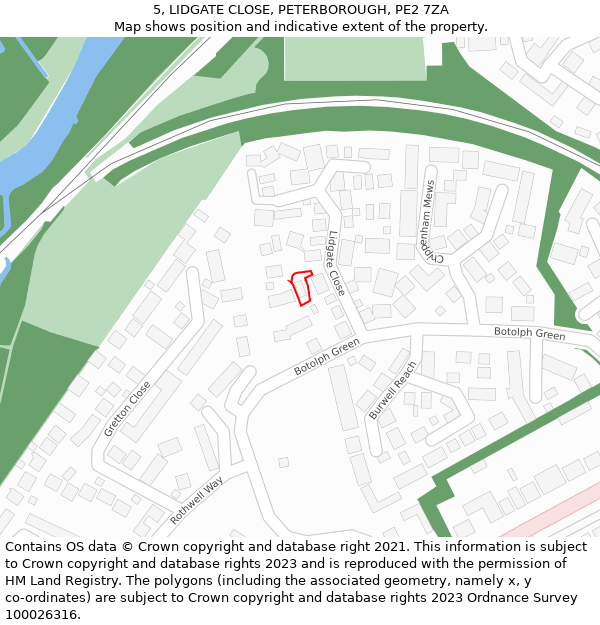 5, LIDGATE CLOSE, PETERBOROUGH, PE2 7ZA: Location map and indicative extent of plot