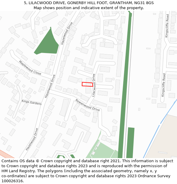 5, LILACWOOD DRIVE, GONERBY HILL FOOT, GRANTHAM, NG31 8GS: Location map and indicative extent of plot