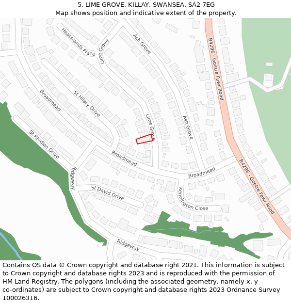 5, LIME GROVE, KILLAY, SWANSEA, SA2 7EG: Location map and indicative extent of plot