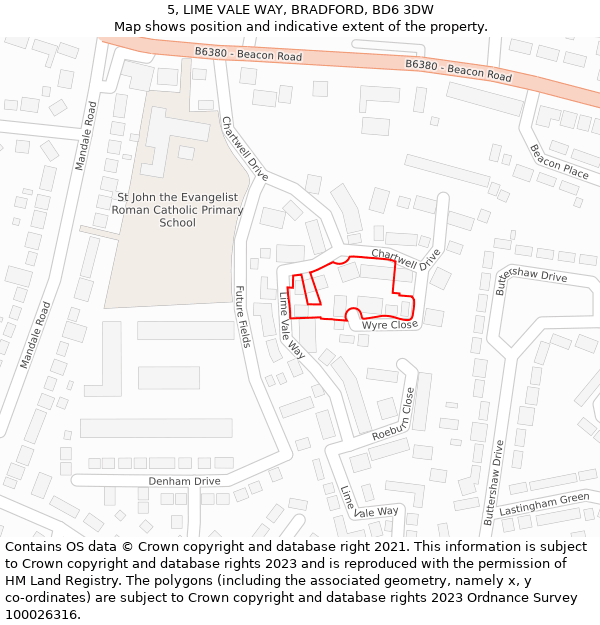 5, LIME VALE WAY, BRADFORD, BD6 3DW: Location map and indicative extent of plot