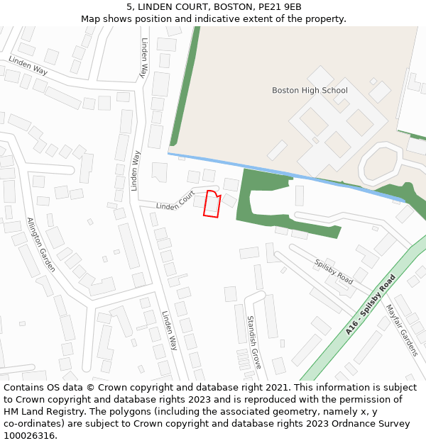 5, LINDEN COURT, BOSTON, PE21 9EB: Location map and indicative extent of plot