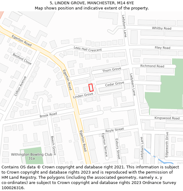 5, LINDEN GROVE, MANCHESTER, M14 6YE: Location map and indicative extent of plot