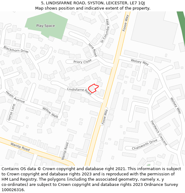 5, LINDISFARNE ROAD, SYSTON, LEICESTER, LE7 1QJ: Location map and indicative extent of plot