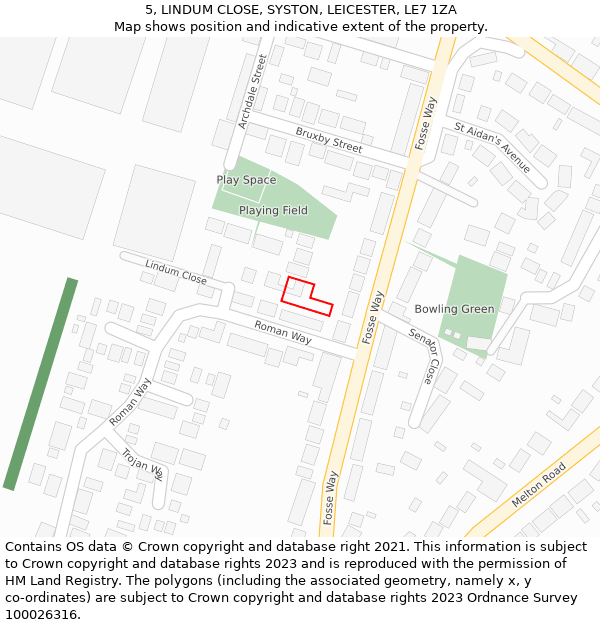 5, LINDUM CLOSE, SYSTON, LEICESTER, LE7 1ZA: Location map and indicative extent of plot