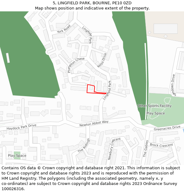5, LINGFIELD PARK, BOURNE, PE10 0ZD: Location map and indicative extent of plot