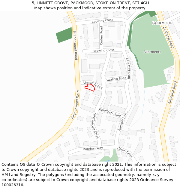 5, LINNETT GROVE, PACKMOOR, STOKE-ON-TRENT, ST7 4GH: Location map and indicative extent of plot
