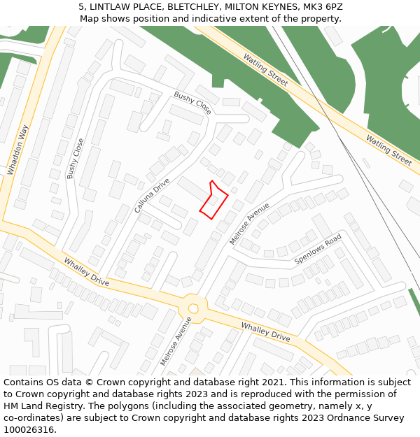 5, LINTLAW PLACE, BLETCHLEY, MILTON KEYNES, MK3 6PZ: Location map and indicative extent of plot