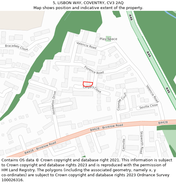 5, LISBON WAY, COVENTRY, CV3 2AQ: Location map and indicative extent of plot