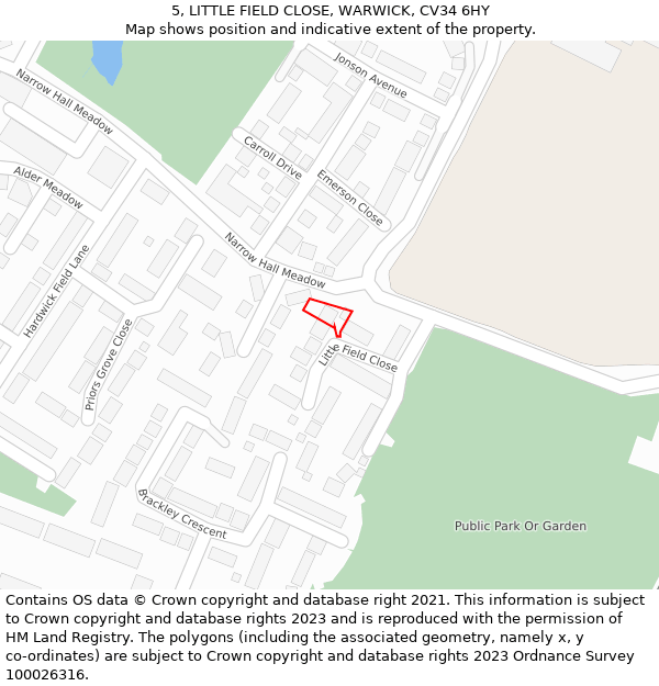 5, LITTLE FIELD CLOSE, WARWICK, CV34 6HY: Location map and indicative extent of plot