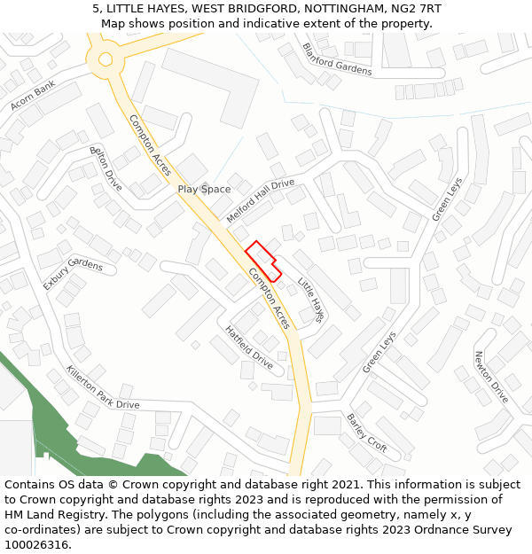 5, LITTLE HAYES, WEST BRIDGFORD, NOTTINGHAM, NG2 7RT: Location map and indicative extent of plot