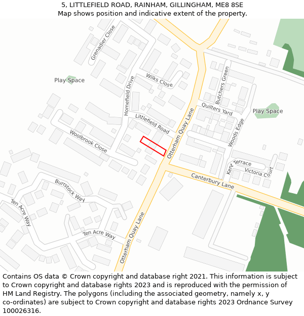 5, LITTLEFIELD ROAD, RAINHAM, GILLINGHAM, ME8 8SE: Location map and indicative extent of plot