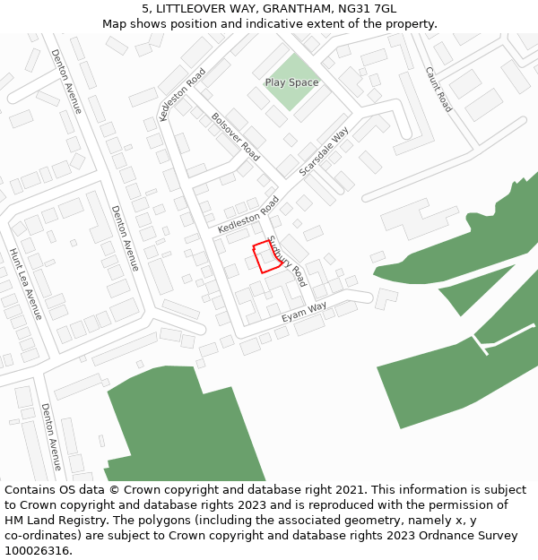 5, LITTLEOVER WAY, GRANTHAM, NG31 7GL: Location map and indicative extent of plot