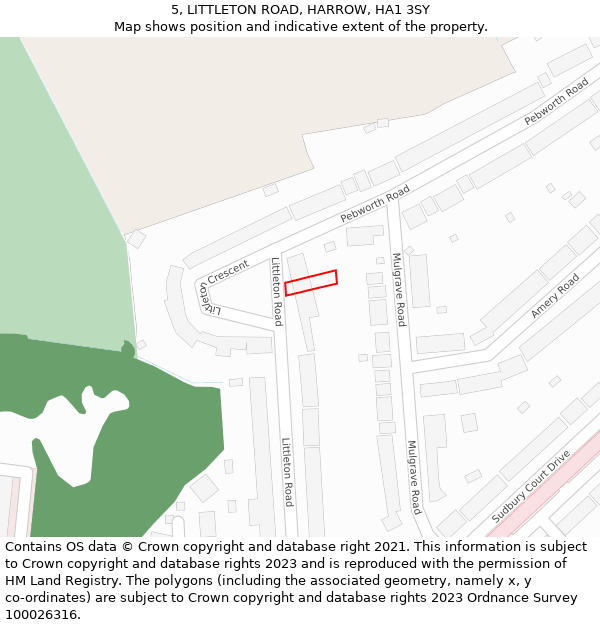 5, LITTLETON ROAD, HARROW, HA1 3SY: Location map and indicative extent of plot