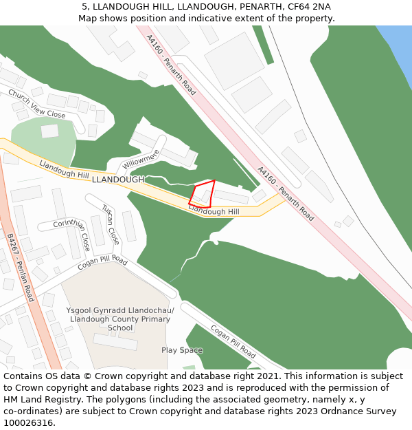 5, LLANDOUGH HILL, LLANDOUGH, PENARTH, CF64 2NA: Location map and indicative extent of plot