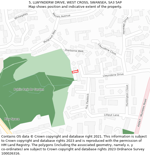 5, LLWYNDERW DRIVE, WEST CROSS, SWANSEA, SA3 5AP: Location map and indicative extent of plot