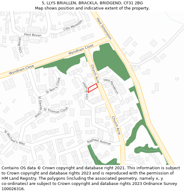 5, LLYS BRIALLEN, BRACKLA, BRIDGEND, CF31 2BG: Location map and indicative extent of plot