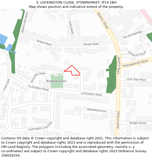 5, LOCKINGTON CLOSE, STOWMARKET, IP14 1BH: Location map and indicative extent of plot