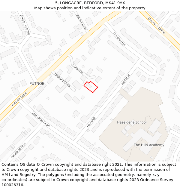 5, LONGACRE, BEDFORD, MK41 9AX: Location map and indicative extent of plot