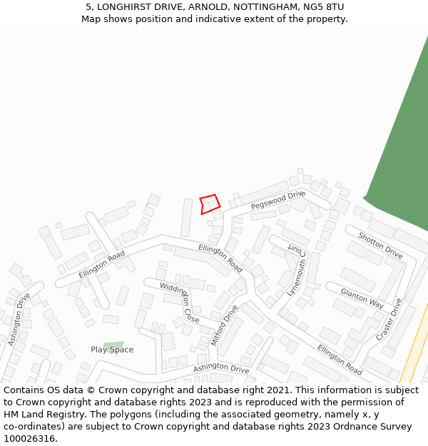 5, LONGHIRST DRIVE, ARNOLD, NOTTINGHAM, NG5 8TU: Location map and indicative extent of plot