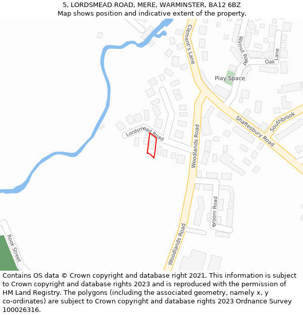5, LORDSMEAD ROAD, MERE, WARMINSTER, BA12 6BZ: Location map and indicative extent of plot