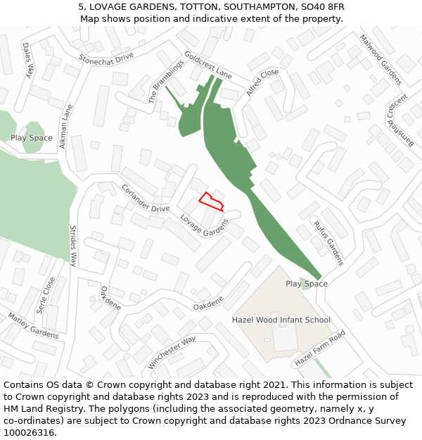 5, LOVAGE GARDENS, TOTTON, SOUTHAMPTON, SO40 8FR: Location map and indicative extent of plot