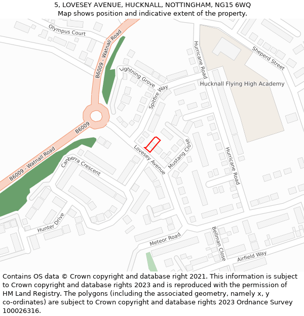 5, LOVESEY AVENUE, HUCKNALL, NOTTINGHAM, NG15 6WQ: Location map and indicative extent of plot