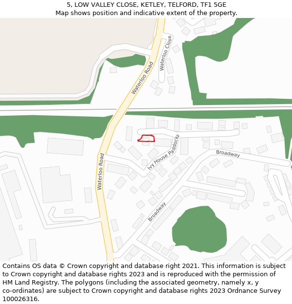 5, LOW VALLEY CLOSE, KETLEY, TELFORD, TF1 5GE: Location map and indicative extent of plot