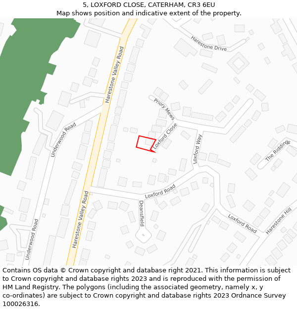 5, LOXFORD CLOSE, CATERHAM, CR3 6EU: Location map and indicative extent of plot