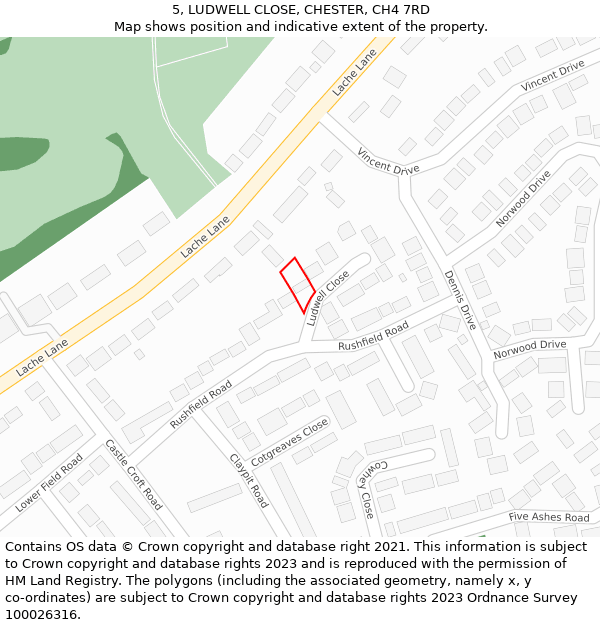 5, LUDWELL CLOSE, CHESTER, CH4 7RD: Location map and indicative extent of plot