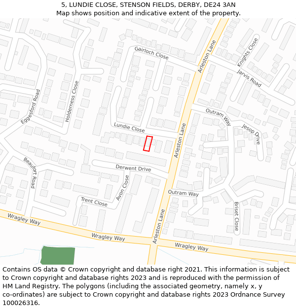 5, LUNDIE CLOSE, STENSON FIELDS, DERBY, DE24 3AN: Location map and indicative extent of plot